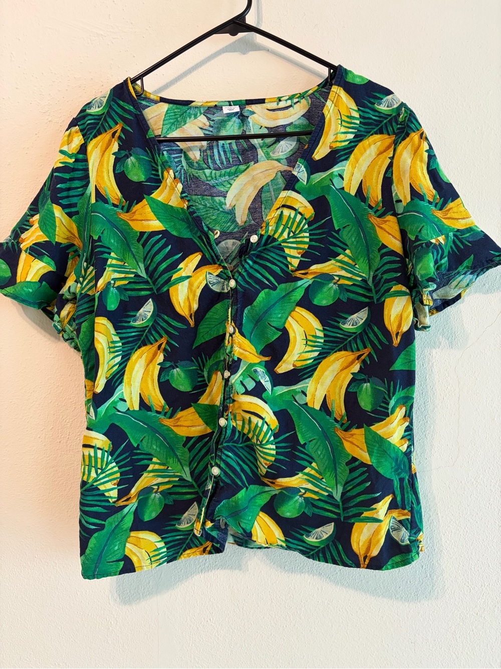 Tropical Banana Print Button-Front Top